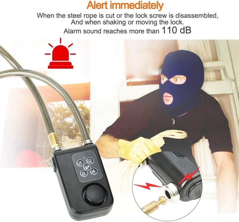 woobles Wireless Remote Control Alarm Lock with 115dB Alarm, Anti-Theft Security Waterproof 4-Digit Password Long Steel Chain Bike Motorcycle Lock - Image 2