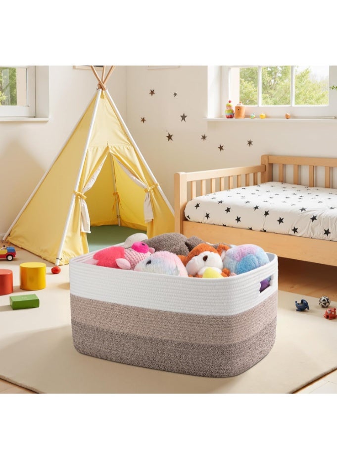 GOGOGO Large Rectangle Blanket Basket, Woven Nursery Cotton Rope Baskets for Storage, Living Room, Toy Organizing With Handle-22”x17”x12”-Gradient Yellow - Image 2