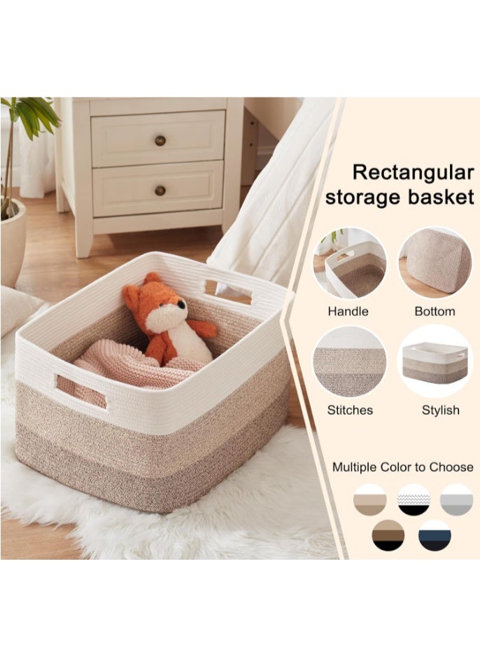 GOGOGO Large Rectangle Blanket Basket, Woven Nursery Cotton Rope Baskets for Storage, Living Room, Toy Organizing With Handle-22”x17”x12”-Gradient Yellow - Image 5