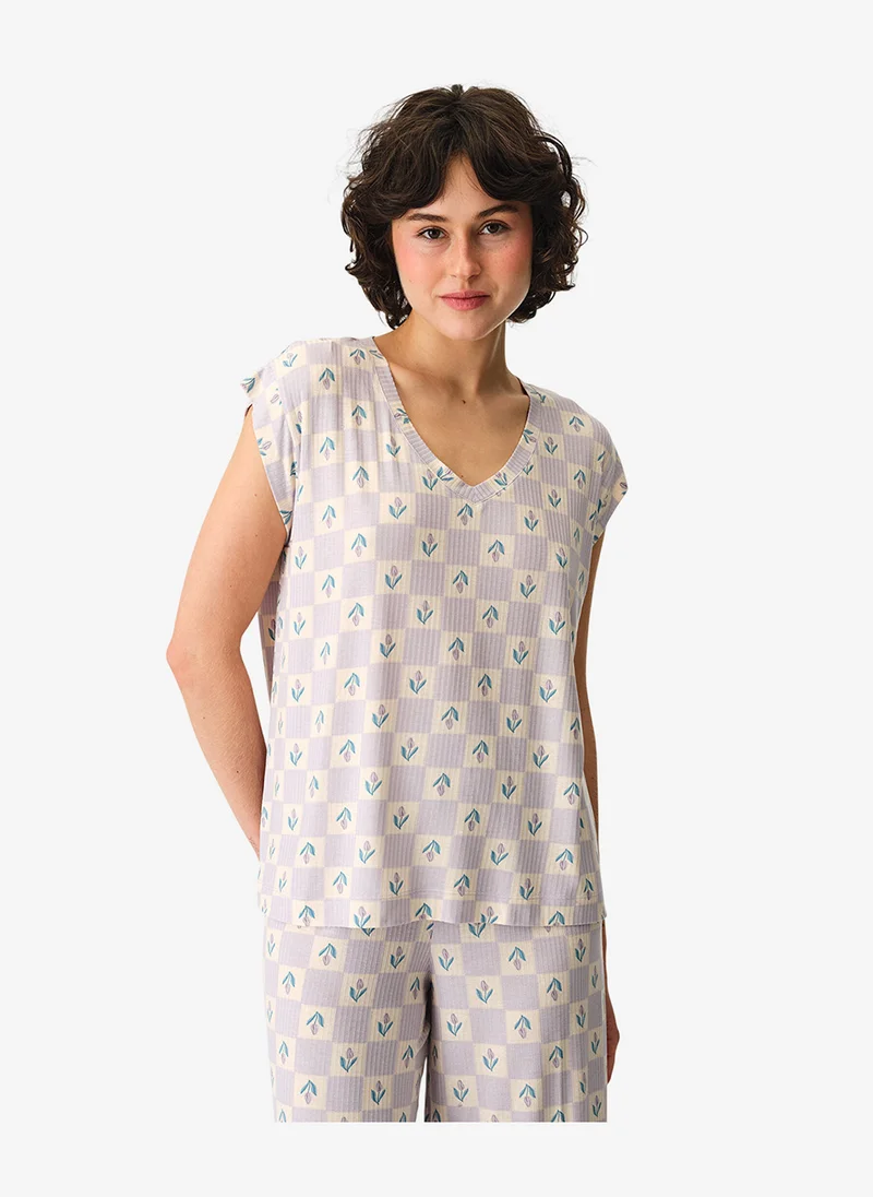 بنتي Women Ella Printed Short Sleeve Lilac T-Shirt