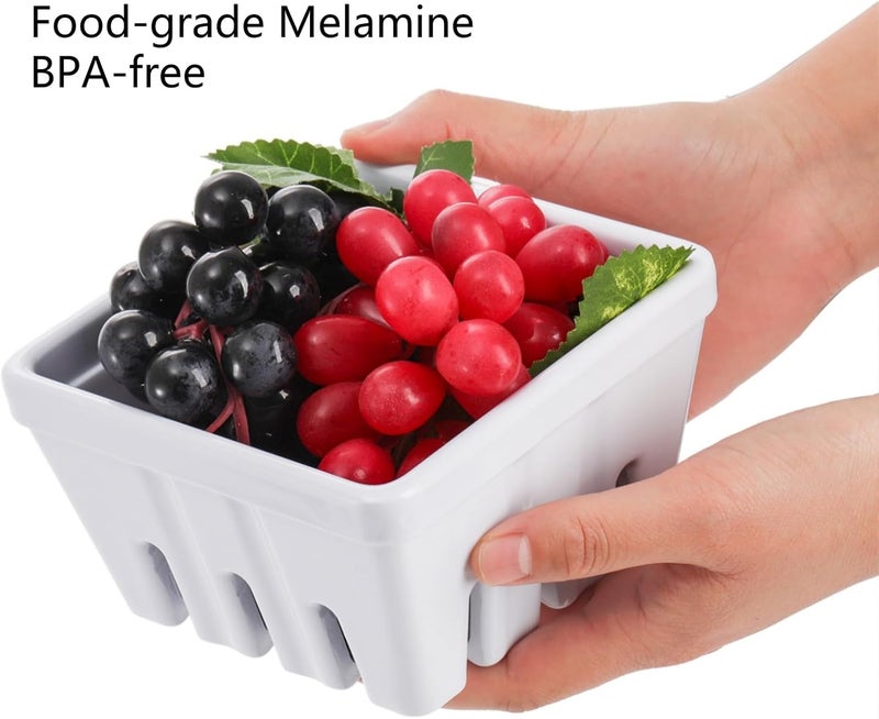 ZEAYEA Set of 2 Berry Basket Melamine Berry Bowl With Holes Square Kitchen Fruit Basket for Christmas 5 Colander for Strawberry Grape Cherry Berries Veggies - Image 3