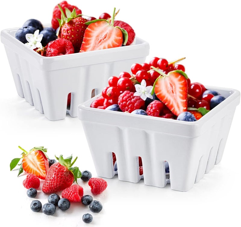 ZEAYEA Set of 2 Berry Basket Melamine Berry Bowl With Holes Square Kitchen Fruit Basket for Christmas 5 Colander for Strawberry Grape Cherry Berries Veggies - Image 1