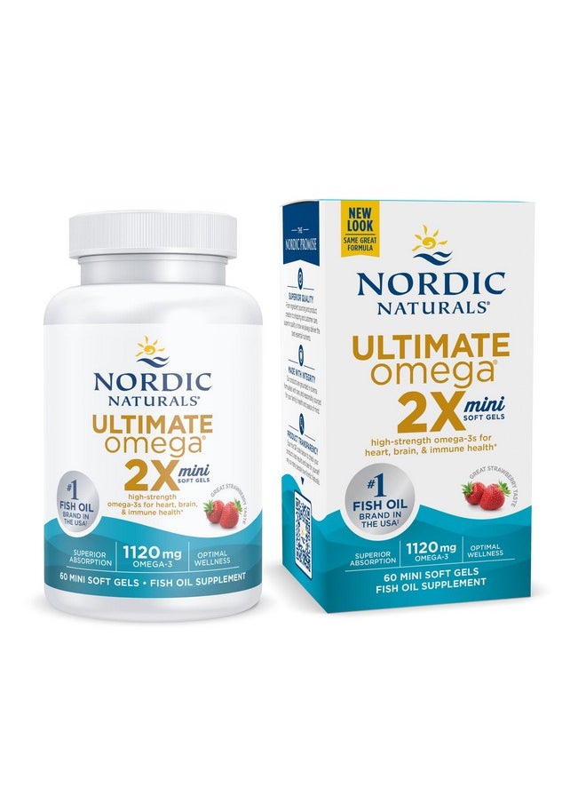 NORDIC NATURALS - Ultimate Omega 2X Mini Strawberry Flavor 60 Mini Soft Gels 1120 Mg Omega3 Highpotency Omega3 Fish Oil Supplement Epa & Dha Promotes Brain & Heart Health 30 Servings - Image 1