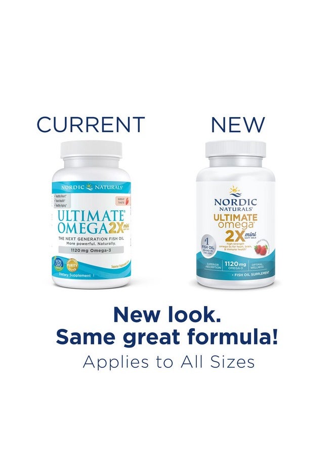 NORDIC NATURALS - Ultimate Omega 2X Mini Strawberry Flavor 60 Mini Soft Gels 1120 Mg Omega3 Highpotency Omega3 Fish Oil Supplement Epa & Dha Promotes Brain & Heart Health 30 Servings - Image 1