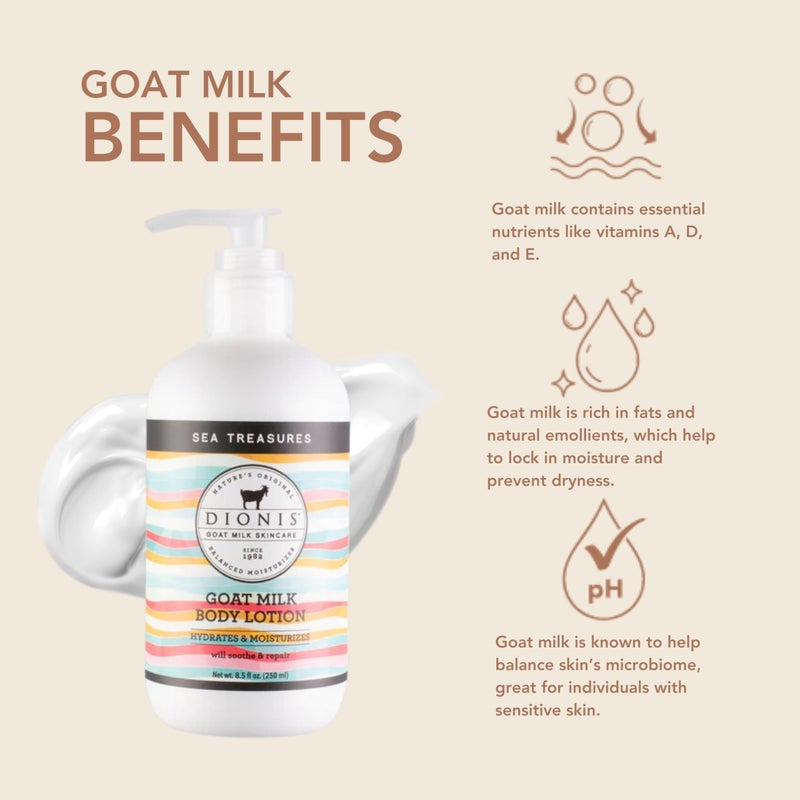Dionis Goat Milk Hydrating Skincare Scented Cream, Rich & Creamy Daily Moisturizing Sea Treasures Body Lotion For Dry Skin, Made in the USA, Cruelty-Free & Paraben-Free, 8.5 oz Bottle - Image 2