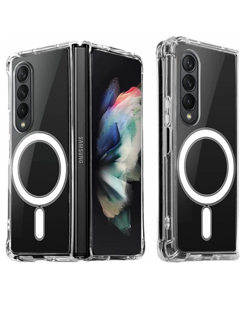 MIGOFAST Magnetic Clear Case for Samsung Galaxy Z Fold 3 5g Compatible with Card Wallet and Wireless Charger, Transparent Shockproof and Drop-Proof Hard PC Phone Cover  - Image 1