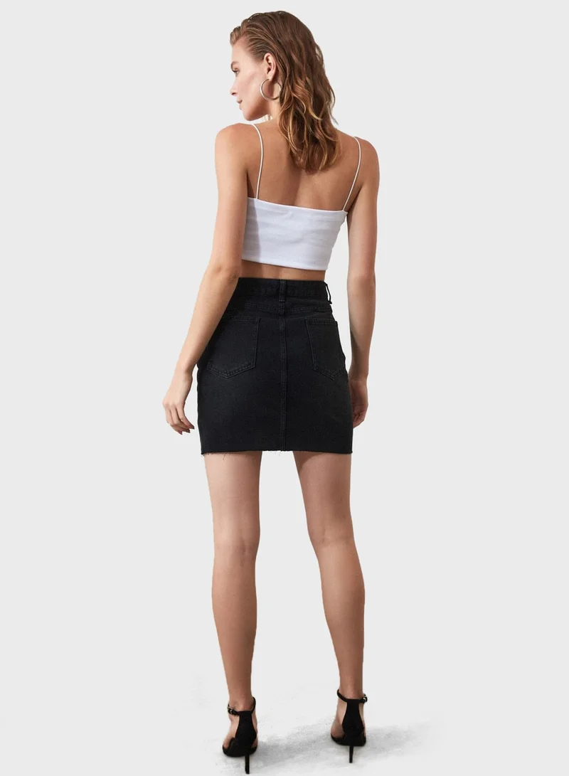 trendyol Raw Hem Denim Skirt
