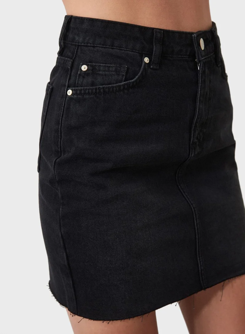 trendyol Raw Hem Denim Skirt