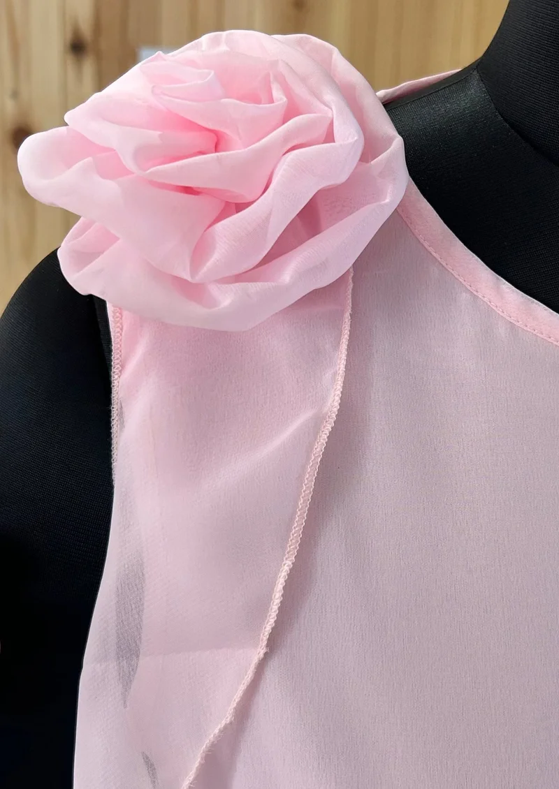 Outzidr  Pink Elegant Sleeveless Blouse With Ruffle And Corsage Detail for Women | Best Price UAE