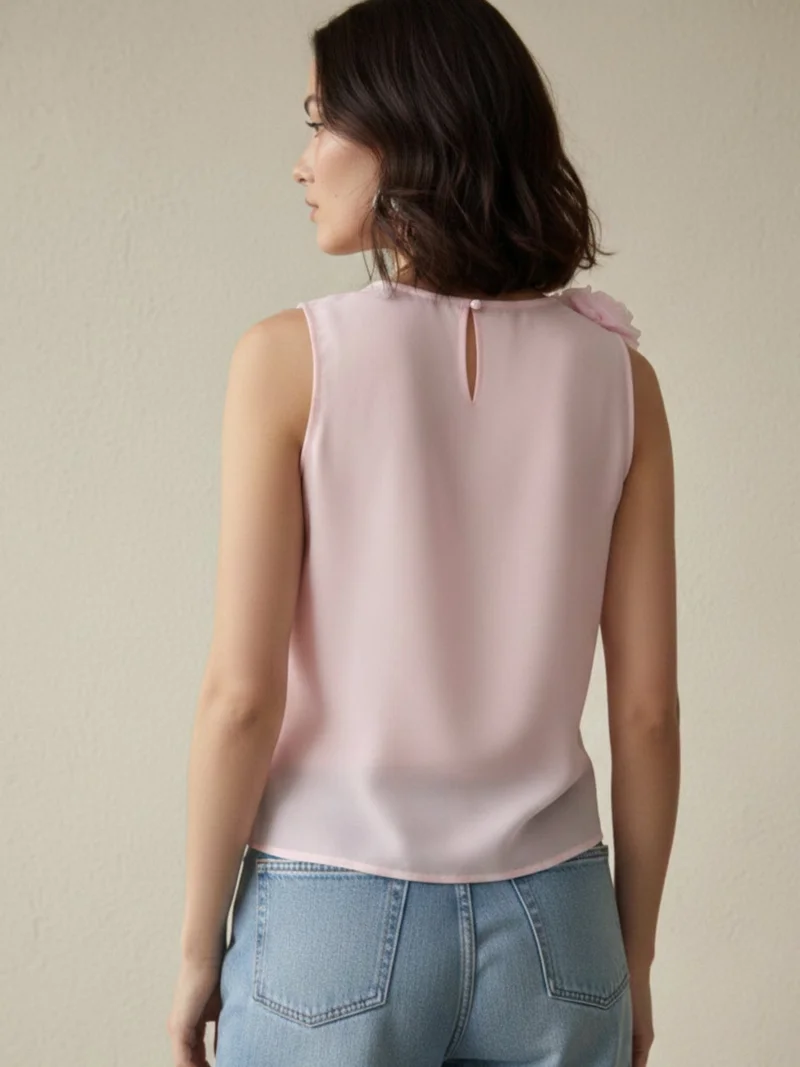Outzidr  Pink Elegant Sleeveless Blouse With Ruffle And Corsage Detail for Women | Best Price UAE