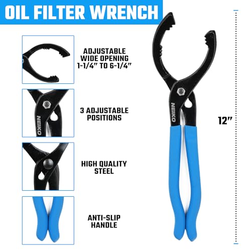 NEIKO 03422A Oil Filter Wrench 12 Adjustable Oil Filter Pliers 3 Adjustable Positions Fits 238 to 412 Oil Change Tools Filter Removal Tool - Image 3