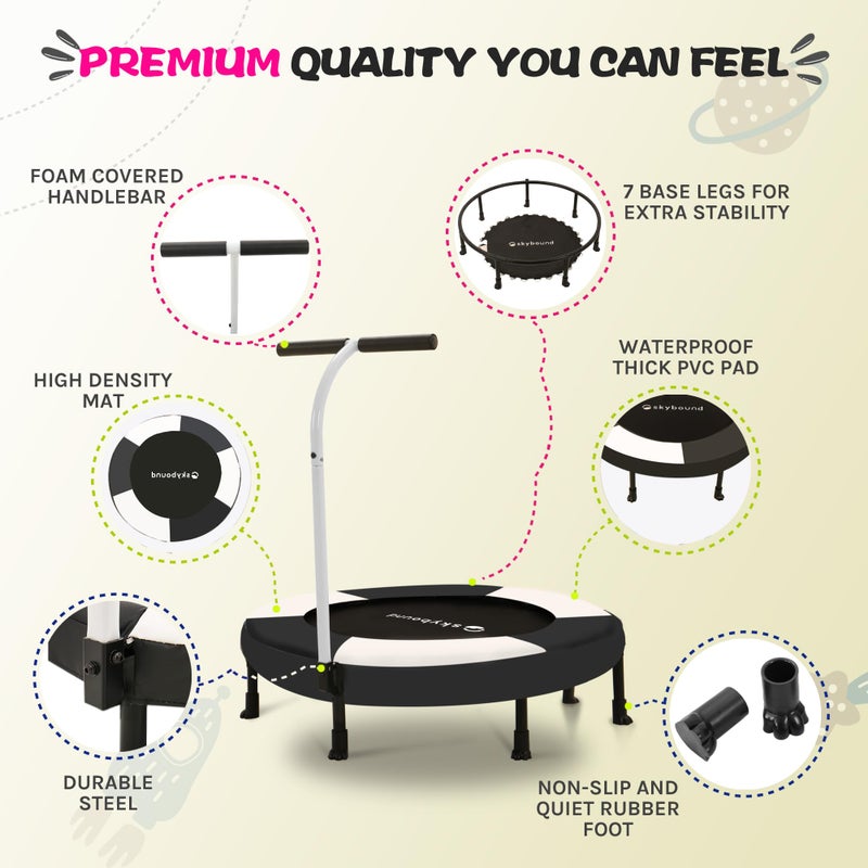 SkyBound 36 Inch Indoor Trampoline for Kids - Kids Trampoline Indoor with Handle - Toddler Trampoline with Upgraded 2.0mm Steel Pipe and Handlebar - Mini Indoor Trampoline for Kids Age 3 and Above - Image 2