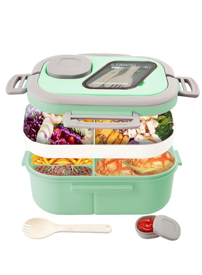 Arabest Adults Bento Lunch Box,Salad Container Large 43oz Salad Bowl, Bento-Style Tray for Toppings, 3oz Sauce Container for Dressings, and Built-In Reusable Fork (Green) - Image 1