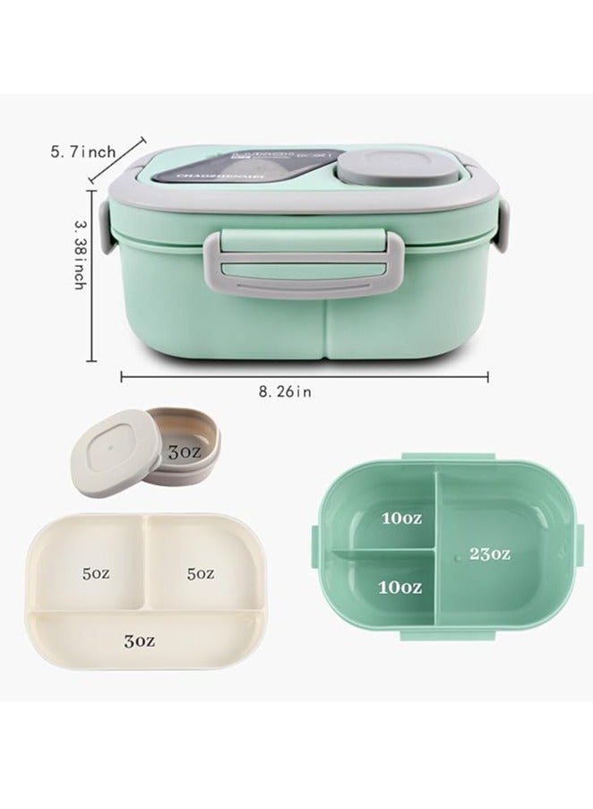 Arabest Adults Bento Lunch Box,Salad Container Large 43oz Salad Bowl, Bento-Style Tray for Toppings, 3oz Sauce Container for Dressings, and Built-In Reusable Fork (Green) - Image 2