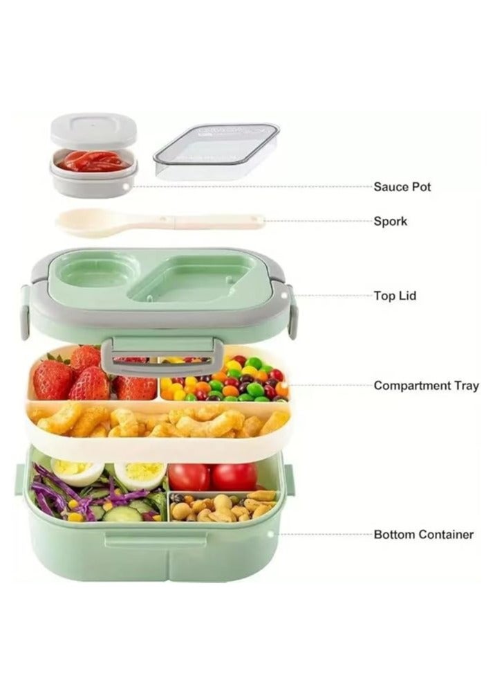 Arabest Adults Bento Lunch Box,Salad Container Large 43oz Salad Bowl, Bento-Style Tray for Toppings, 3oz Sauce Container for Dressings, and Built-In Reusable Fork (Green) - Image 3