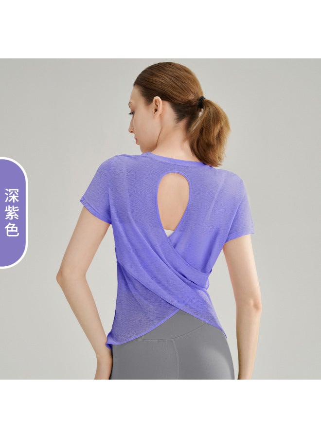 Bamboo Yarn Fitness Short-sleeved Women's Summer Hollow-out Backless Sports T-shirt Breathable Quick-dry Yoga Top Yoga Cover-up