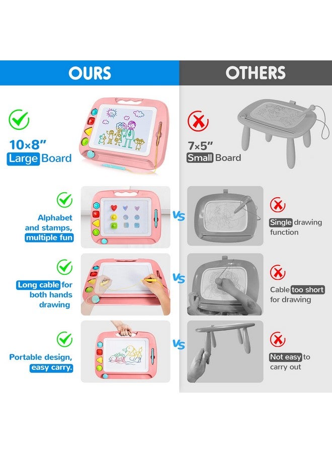 SGILE Large Magnetic Drawing Board 4 Colors 16×13In Doodle Pad With 4 Stamps For Toddlers Learning Toy Board Etch Sketch Gift For 36+ Month Kids Girls Boys Light Pink - Image 2