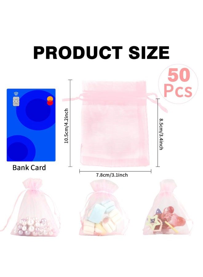BOEIAC Organza Bags, Pink Organza Bags, 50Pcs, Sheer Organza Bags 3 x 4 inch, Jewelry Gift Bags, Party Favor Bags with Drawstring, Mesh Gift Pouches Mini Candy Bags for Wedding Baby Shower Party - Image 2