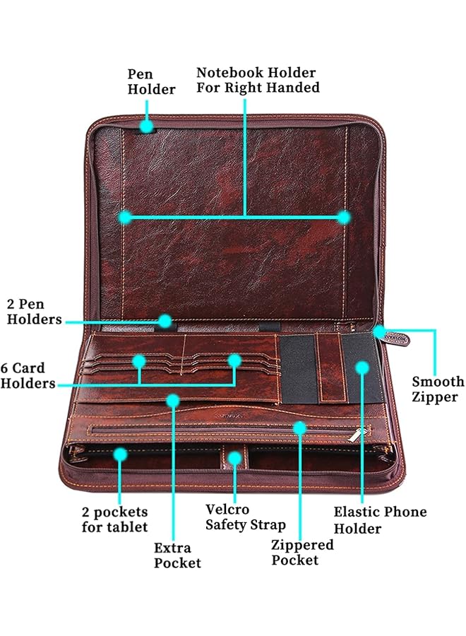 erorex Portfolio Folder With Pu Leather Handy Padfolio Organizer With Zippered Spacious And Pratcial Briefcase For Business Office And Daily Use Brown  - Image 3