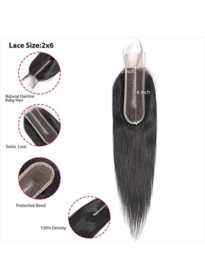 Risbaer Brazilian 2x6 Lace Closure Straight 100% Human Hair Middle Part Straight HD Transparent Lace Closure Remy Hair Kim K Closure with Baby Hair(18 inch) - Image 5