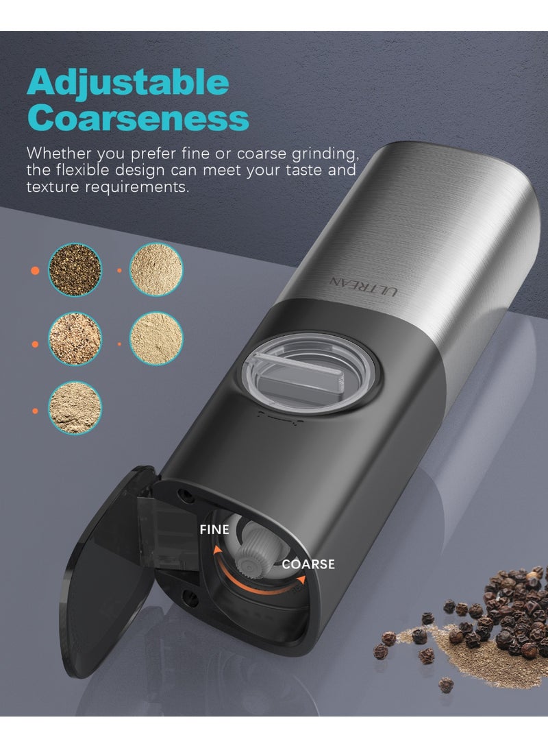 Ultrean Gravity Salt and Pepper Grinder Rechargeable with 6 Adjustable Coarseness LED Light and One Hand Automatic Operation Stainless Steel for Kitchen Home Dining and Outdoor Cooking - Image 4