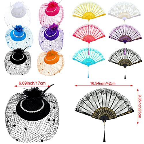 Janmercy 18 Pcs Tea Party Accessories for Women with Tea Party Hats Folding Fan Lace Gloves 2025 Derby Hats for Women Female Lets Partea Favors Costumes - Image 5
