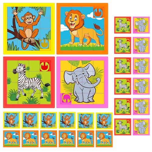Simgoing 24 Pieces Animals Slide Puzzle Fun Brain Teaser Toys Games Monkey Zebra Lion Elephant Cute Pattern Develops ProblemSolving Skills for Homeschool Classroom VBS Learning 24 x 24 Inch - Image 1
