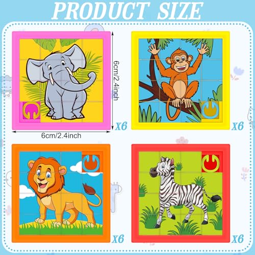 Simgoing 24 Pieces Animals Slide Puzzle Fun Brain Teaser Toys Games Monkey Zebra Lion Elephant Cute Pattern Develops ProblemSolving Skills for Homeschool Classroom VBS Learning 24 x 24 Inch - Image 5