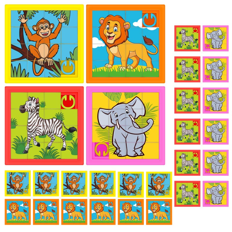 Simgoing 24 Pieces Animals Slide Puzzle Fun Brain Teaser Toys Games Monkey Zebra Lion Elephant Cute Pattern Develops ProblemSolving Skills for Homeschool Classroom VBS Learning 24 x 24 Inch - Image 3