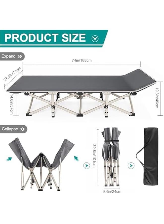 تراسل سرير تخييم قابل للطي مقاس 28 انش للبالغين من تراسل نوم محمول مع مرتبة متين للاستخدام الخارجي للتخييم والمنزل والمكتب والتخييم والسفر والعطلات (رمادي) - Image 2