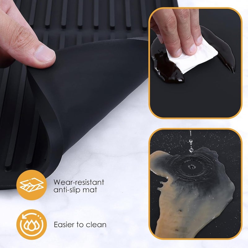 Silicone Coffee Mat: 61*40.5*1.1cm Grey Zone-Divided Design - Premium Anti-Slip Silicone Easy Clean Countertop Mat for Home Coffee Bar, Kitchen Counter, Pet Feeding Station - Image 2