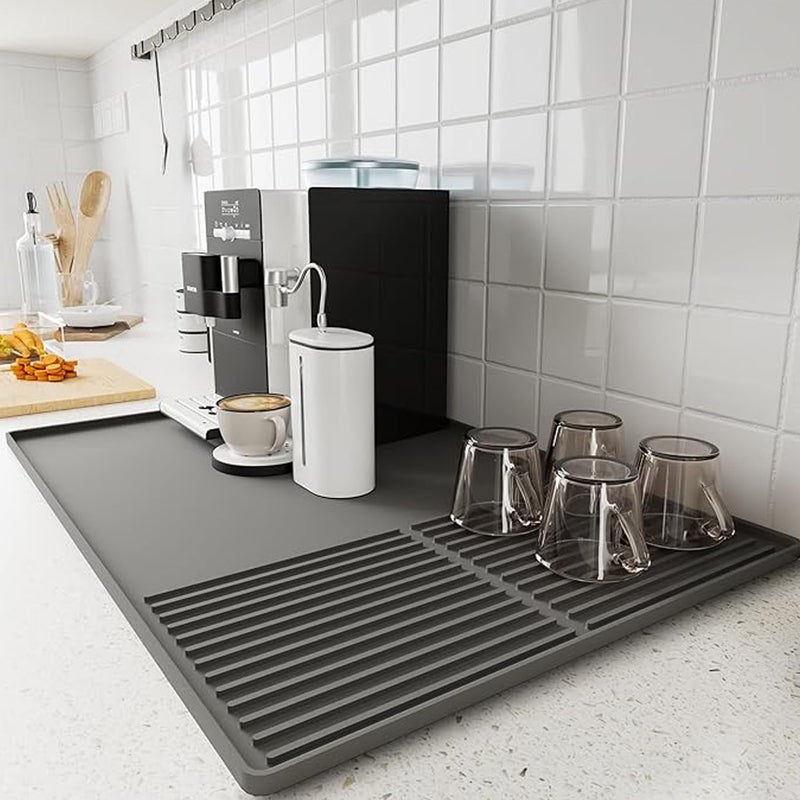 Silicone Coffee Mat: 61*40.5*1.1cm Grey Zone-Divided Design - Premium Anti-Slip Silicone Easy Clean Countertop Mat for Home Coffee Bar, Kitchen Counter, Pet Feeding Station - Image 1