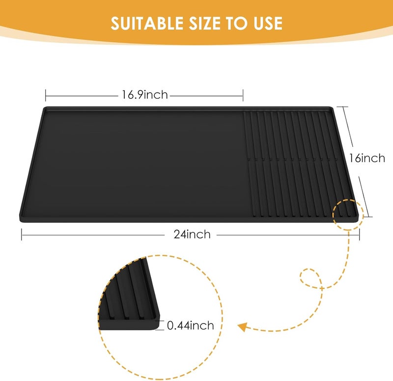 Silicone Coffee Mat: 61*40.5*1.1cm Grey Zone-Divided Design - Premium Anti-Slip Silicone Easy Clean Countertop Mat for Home Coffee Bar, Kitchen Counter, Pet Feeding Station - Image 3