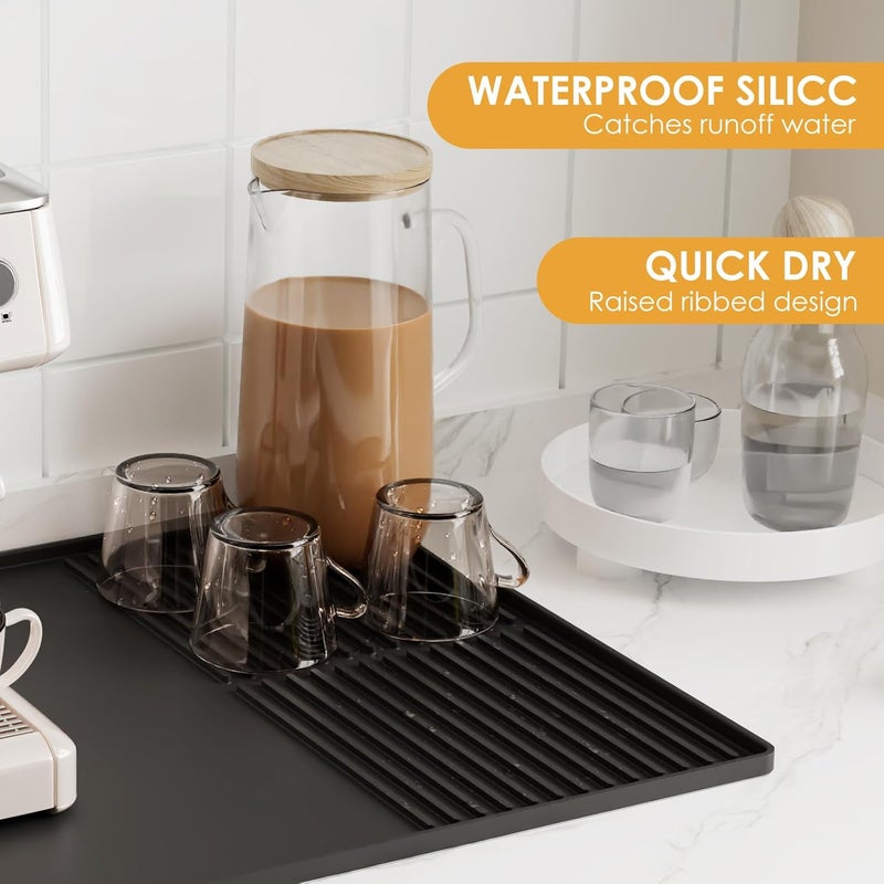 Silicone Coffee Mat: 61*40.5*1.1cm Grey Zone-Divided Design - Premium Anti-Slip Silicone Easy Clean Countertop Mat for Home Coffee Bar, Kitchen Counter, Pet Feeding Station - Image 5