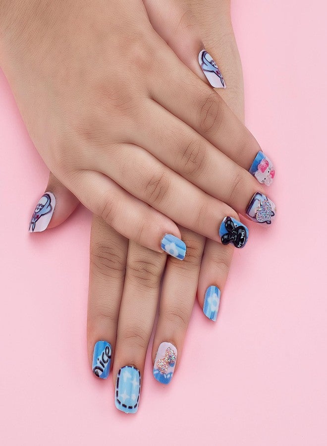 شيري بوكس مجموعة أظافر كرتونية ثلاثية الأبعاد جميلة ولطيفة من CherryBox، مكونة من 12 قطعة، للأطفال والكبار، بتصميم كرتوني كاواي مصنوع من الراتنج (أظافر متعددة الألوان)، هدية عيد ميلاد مثالية لأظافر الفتيات - Image 3