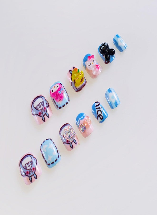 شيري بوكس مجموعة أظافر كرتونية ثلاثية الأبعاد جميلة ولطيفة من CherryBox، مكونة من 12 قطعة، للأطفال والكبار، بتصميم كرتوني كاواي مصنوع من الراتنج (أظافر متعددة الألوان)، هدية عيد ميلاد مثالية لأظافر الفتيات - Image 5