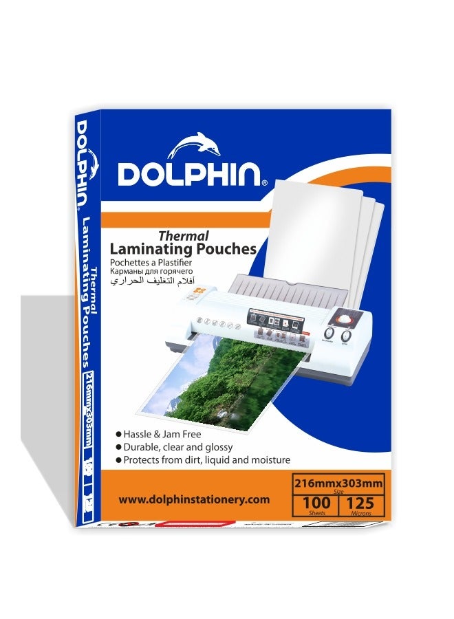 Dolphin Lamination Pouches A3 – 125 Micron, Premium Quality, Pack of 100, Glossy Finish for Professional Documents