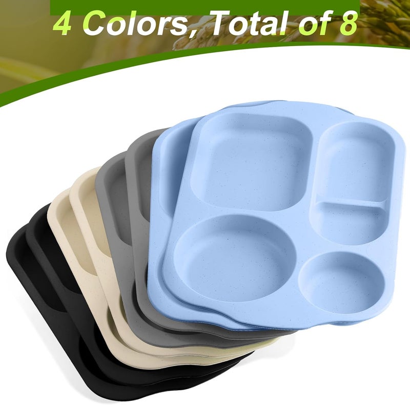 Vesici 8 Pcs Large 12 Inch Unbreakable Divided Plates for Kids Adults  Wheat Straw Tray  Microwave Dishwasher Safe  Reusable Plastic Compartment PlatesBlack Dark Gray Blue Beige - Image 3