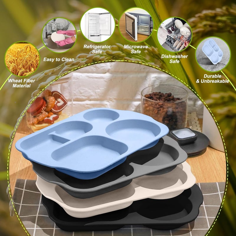 Vesici 8 Pcs Large 12 Inch Unbreakable Divided Plates for Kids Adults  Wheat Straw Tray  Microwave Dishwasher Safe  Reusable Plastic Compartment PlatesBlack Dark Gray Blue Beige - Image 4
