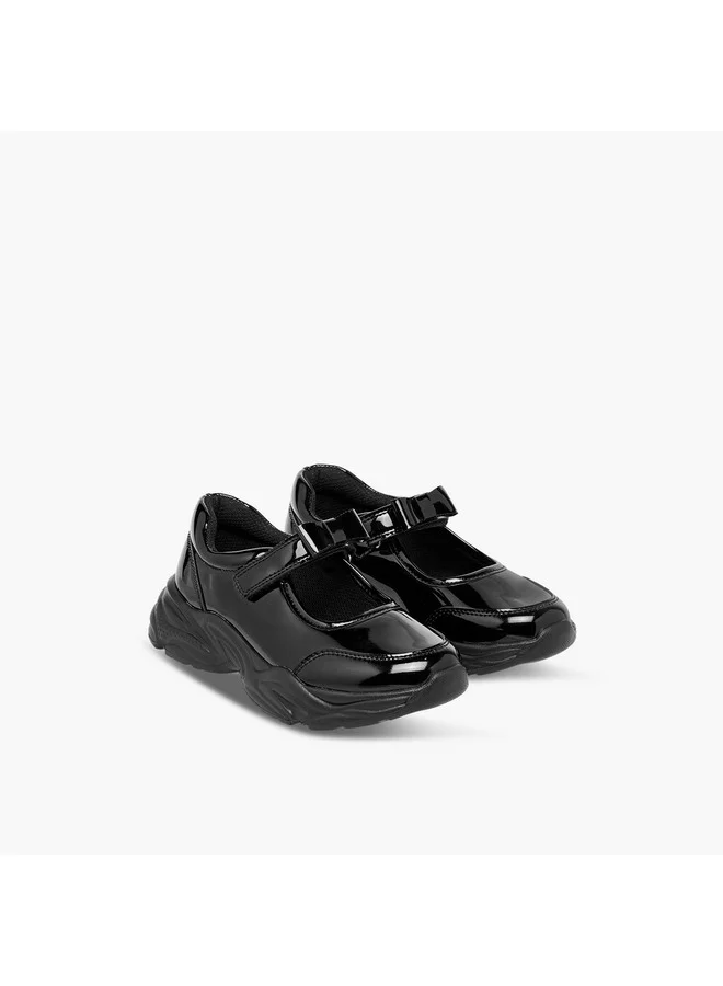 Flora Bella By Shoexpress Girls Bow Detail Mary Jane School Shoes with Hook and Loop Closure