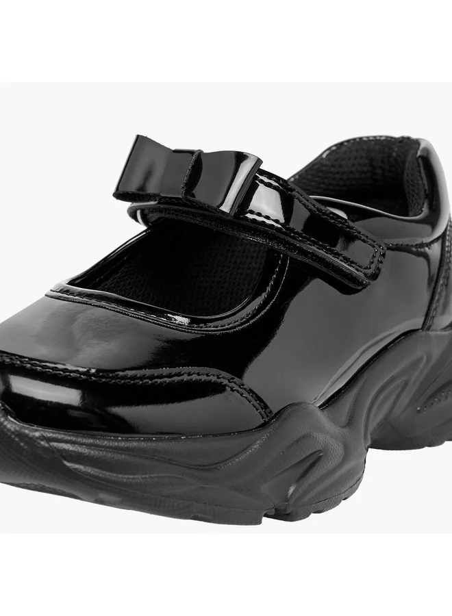 Flora Bella By Shoexpress Girls Bow Detail Mary Jane School Shoes with Hook and Loop Closure