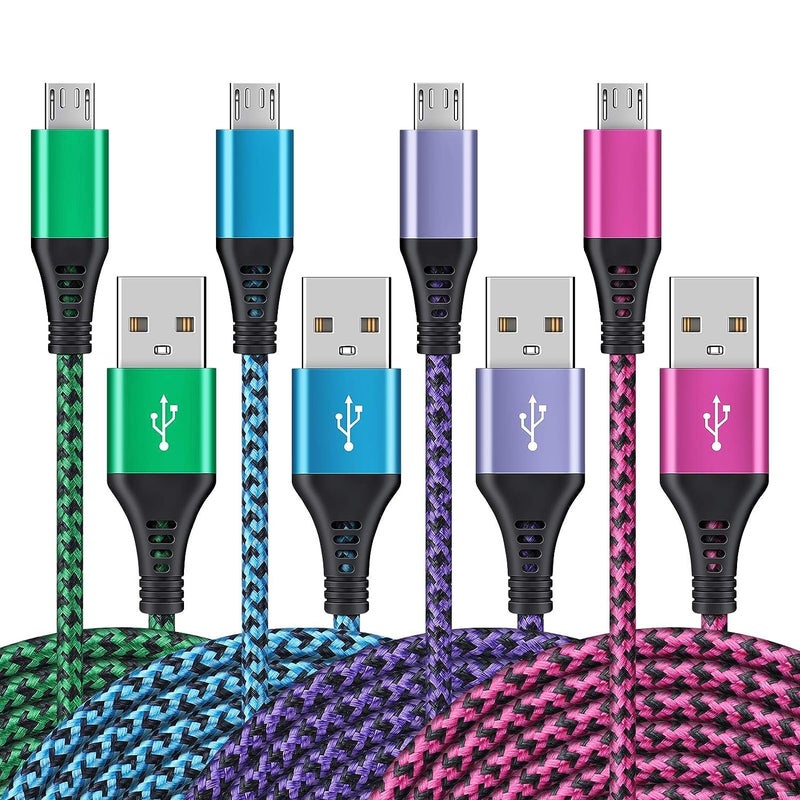 AILKIN Micro USB Cable, [4Pack/3Ft] Android USB Male to Micro B Charger Cord, Fast Charging Speed Data Wire Nylon Colored Braided Powerline Cable for Galaxy S7 S6 J7 J3 J8 A01, Kindle Fire Droid, Moto G4 G5 - Image 1