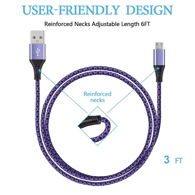 AILKIN Micro USB Cable, [4Pack/3Ft] Android USB Male to Micro B Charger Cord, Fast Charging Speed Data Wire Nylon Colored Braided Powerline Cable for Galaxy S7 S6 J7 J3 J8 A01, Kindle Fire Droid, Moto G4 G5 - Image 3