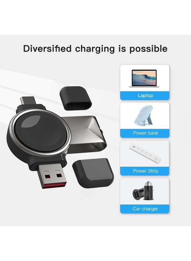 Portable Charger for Samsung Galaxy Watch, Magnetic Galaxy Watch Charger USB C&USB A 2 in 1 Fast Wireless Charging，Travel Charger for Galaxy Watch Ultra 7 6 6 Classic 5 5 Pro 4 4 Classic, Black (USB) - Image 2