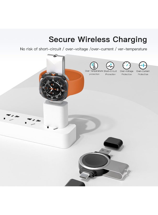 Portable Charger for Samsung Galaxy Watch, Magnetic Galaxy Watch Charger USB C&USB A 2 in 1 Fast Wireless Charging，Travel Charger for Galaxy Watch Ultra 7 6 6 Classic 5 5 Pro 4 4 Classic, Black (USB) - Image 4