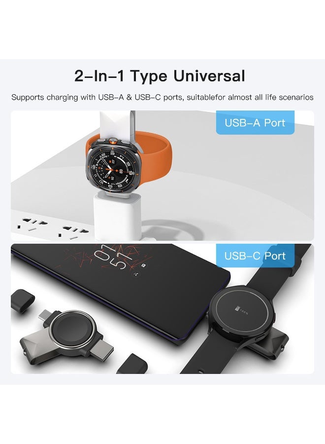 Portable Charger for Samsung Galaxy Watch, Magnetic Galaxy Watch Charger USB C&USB A 2 in 1 Fast Wireless Charging，Travel Charger for Galaxy Watch Ultra 7 6 6 Classic 5 5 Pro 4 4 Classic, Black (USB) - Image 5