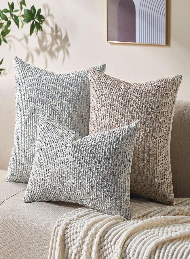 Allorry Decorative Couch Throw Pillow Covers 18x18 Set of 2 Blue Striped Soft Wool Pillow Covers Neutral Textured Boho Cushion Covers for Modern Farmhouse Sofa Bedroom Living Room Decor SY012-C18 - Image 4