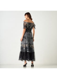 2Xtremz 2Xtremz All-Over Print Off Shoulder Dress with Shirred Detail  - Image 3
