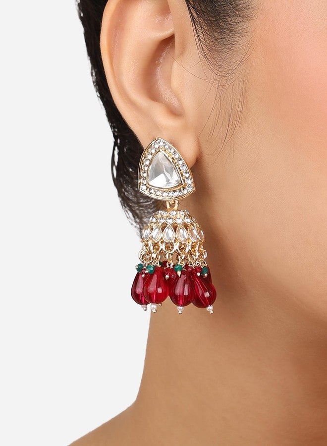 Zaveri Pearls طقم أقراط جومكي تقليدية من زافيري بيرلز، مكون من قطعتين، خرز متعدد الألوان وأحجار براقة، للنساء - ZPFK18312 - Image 3