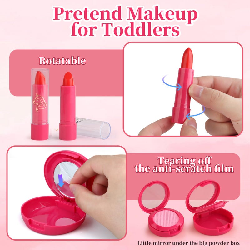 Woumserta Unicorn Pretend Makeup for Toddlers, Fake Makeup Set for Kids, Unicorn Gifts Play Makeup Kit for Little Girls Age 3 4 5 6, Pretend Play Toys for 3 4 5 6 Year Old Girls Birthday Gifts - Image 4